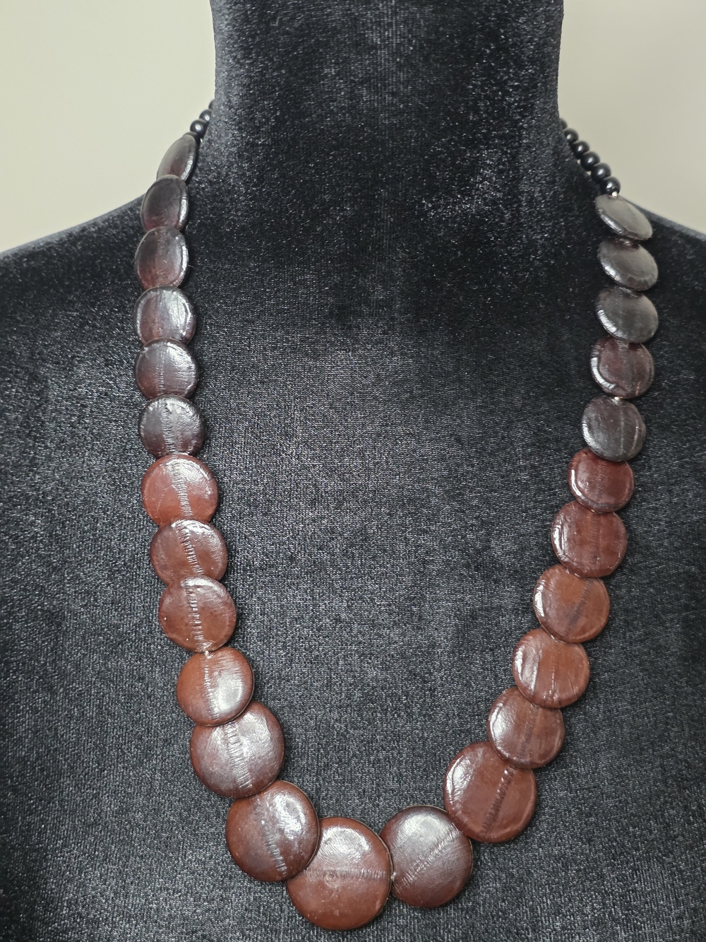 Vintage boho beaded disk necklace 24 inch